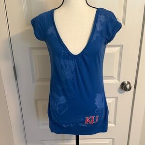 Step Ahead| Blue KU Jayhawks Women's Top with a  V-neck Design